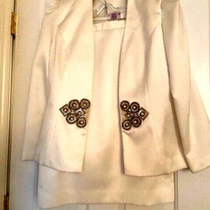 3 pcs Ivory Skirt suit L Blazer Camisole Skirt Pearls Embroidered Closure